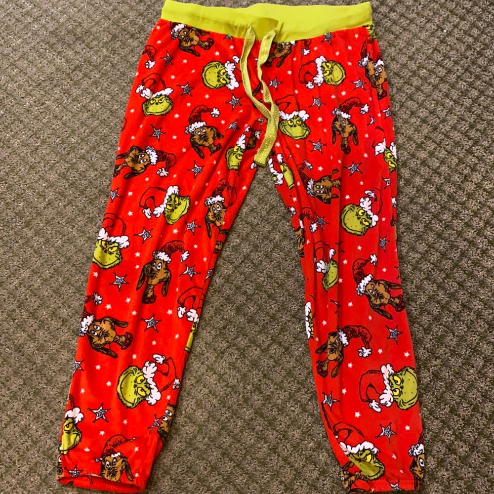 Dr. Seuss Grinch red and green fleece jogger-style pajama pants size large 12-14